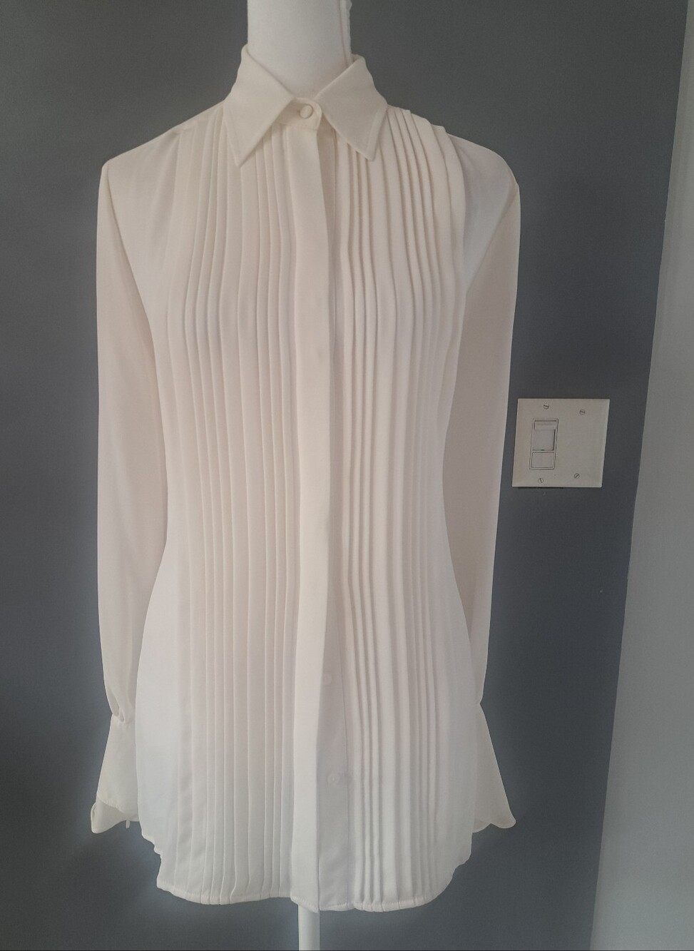 NWT White House Black Market Cream Pleated Button-Down Blouse